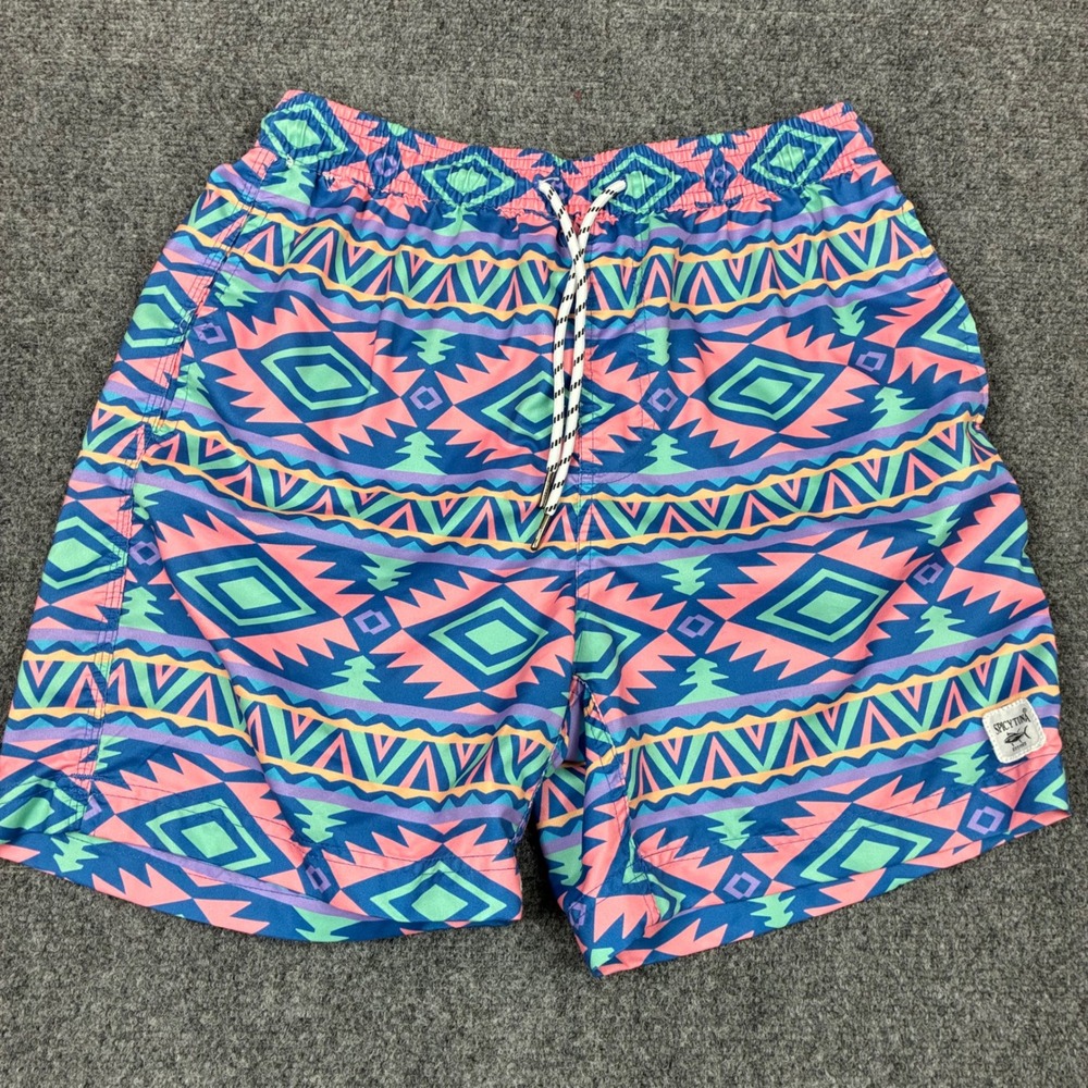 Spicy Tuna Mens Size Medium Geometric Tribal Print Swim Trunks Board Shorts